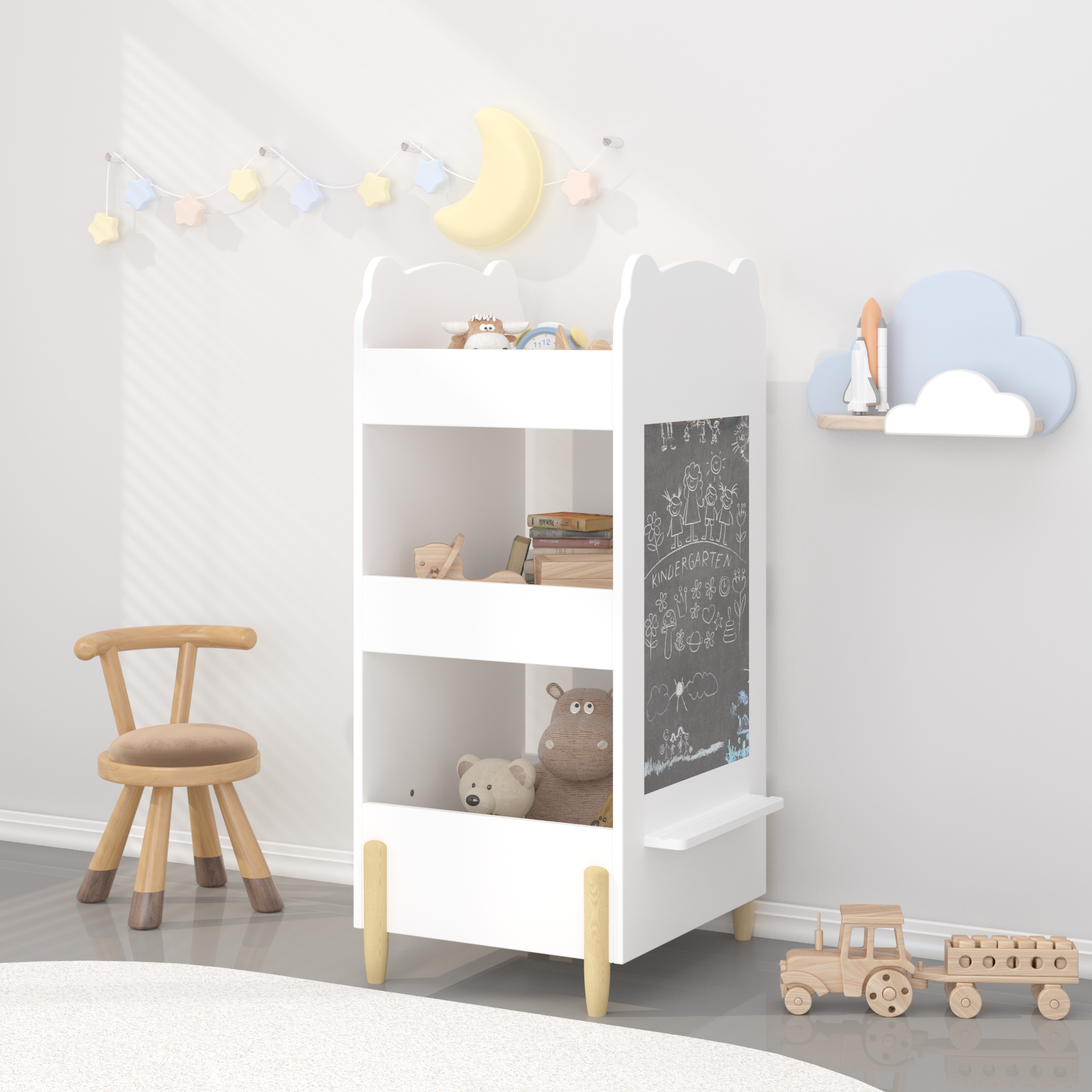 Kids Bookshelf with Chalkboard Side