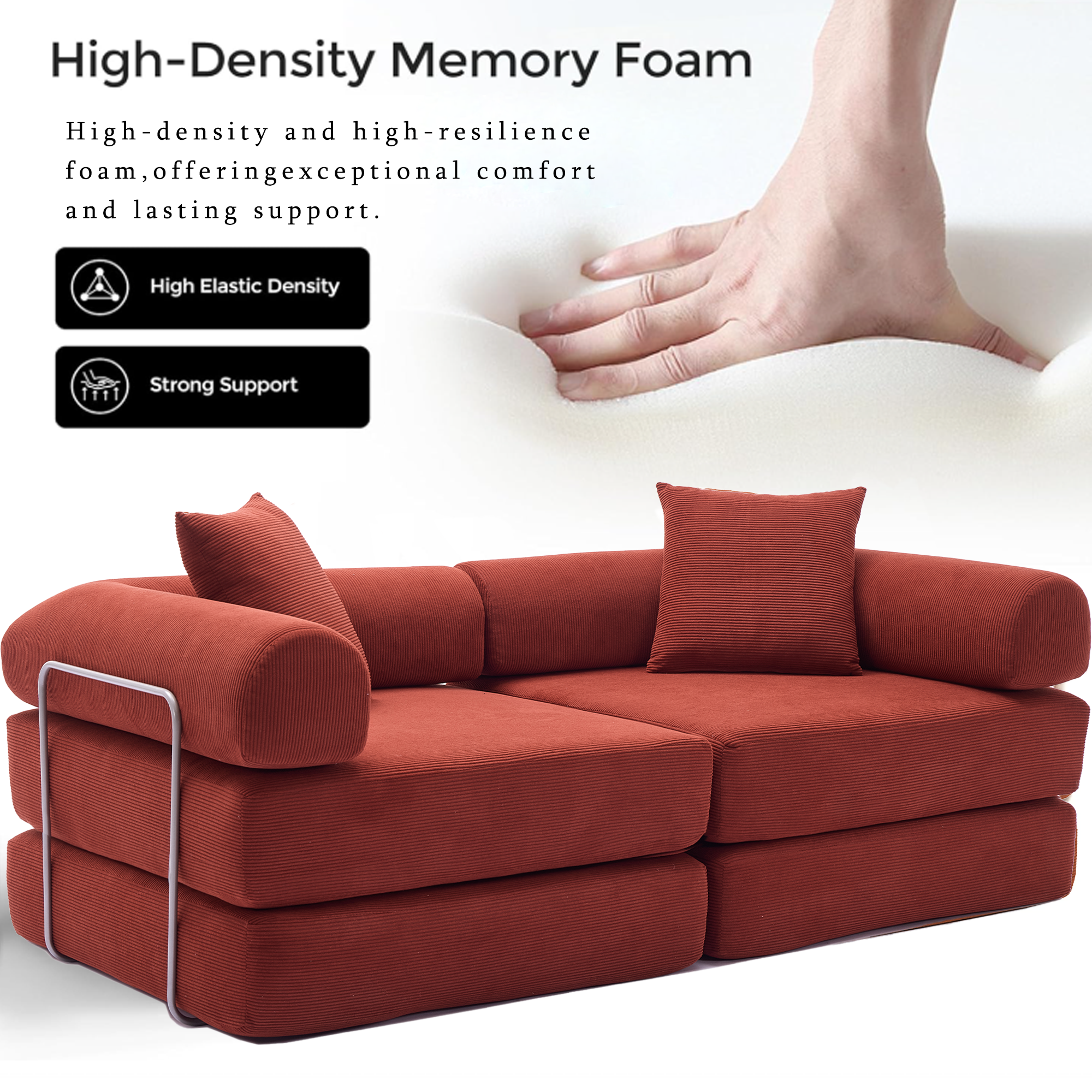 2 Seat Convertible Couch Folding Mattress Couch Sofa Bed