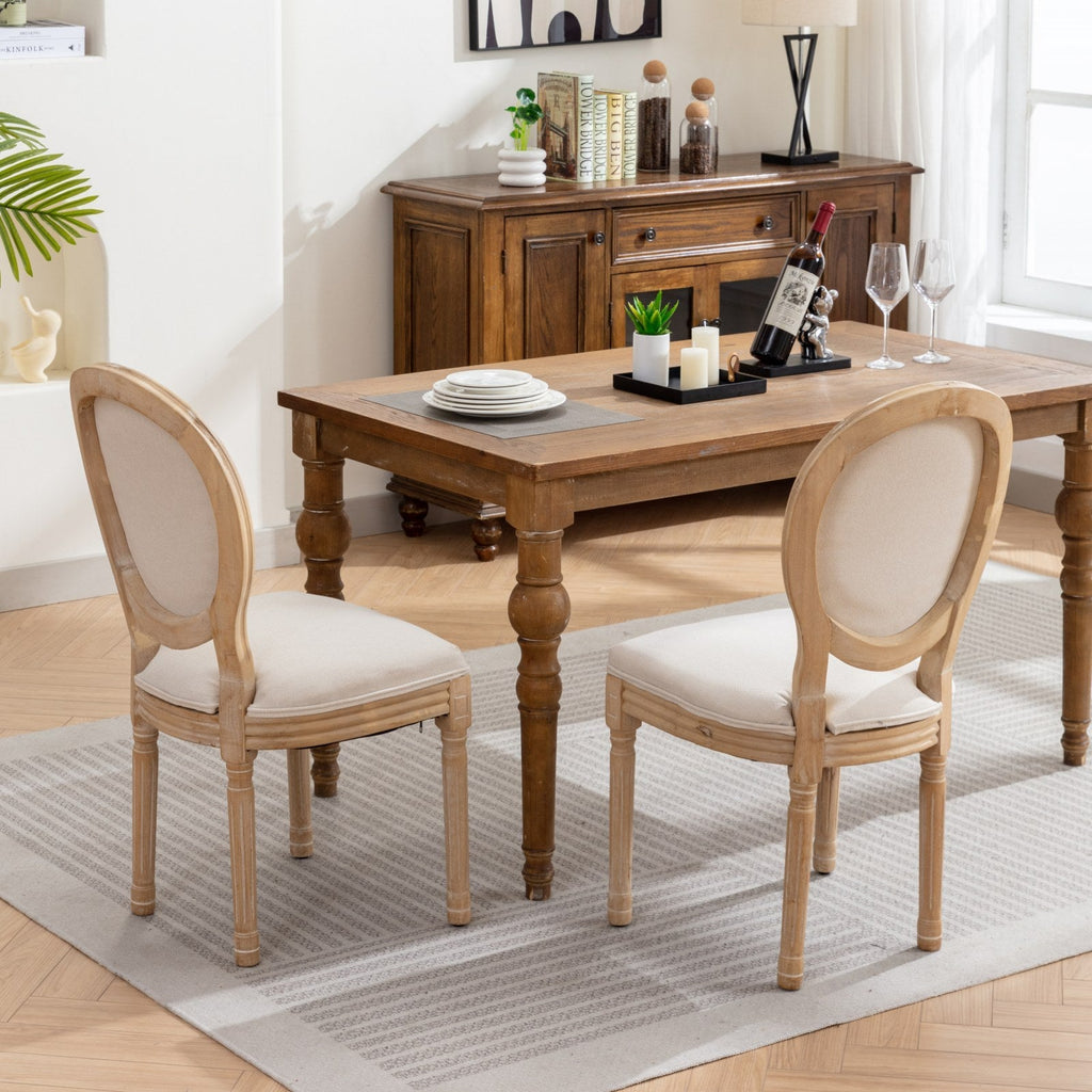 French Style Solid Wood Frame Linen Fabric Back Dining Chair (Set of 2)
