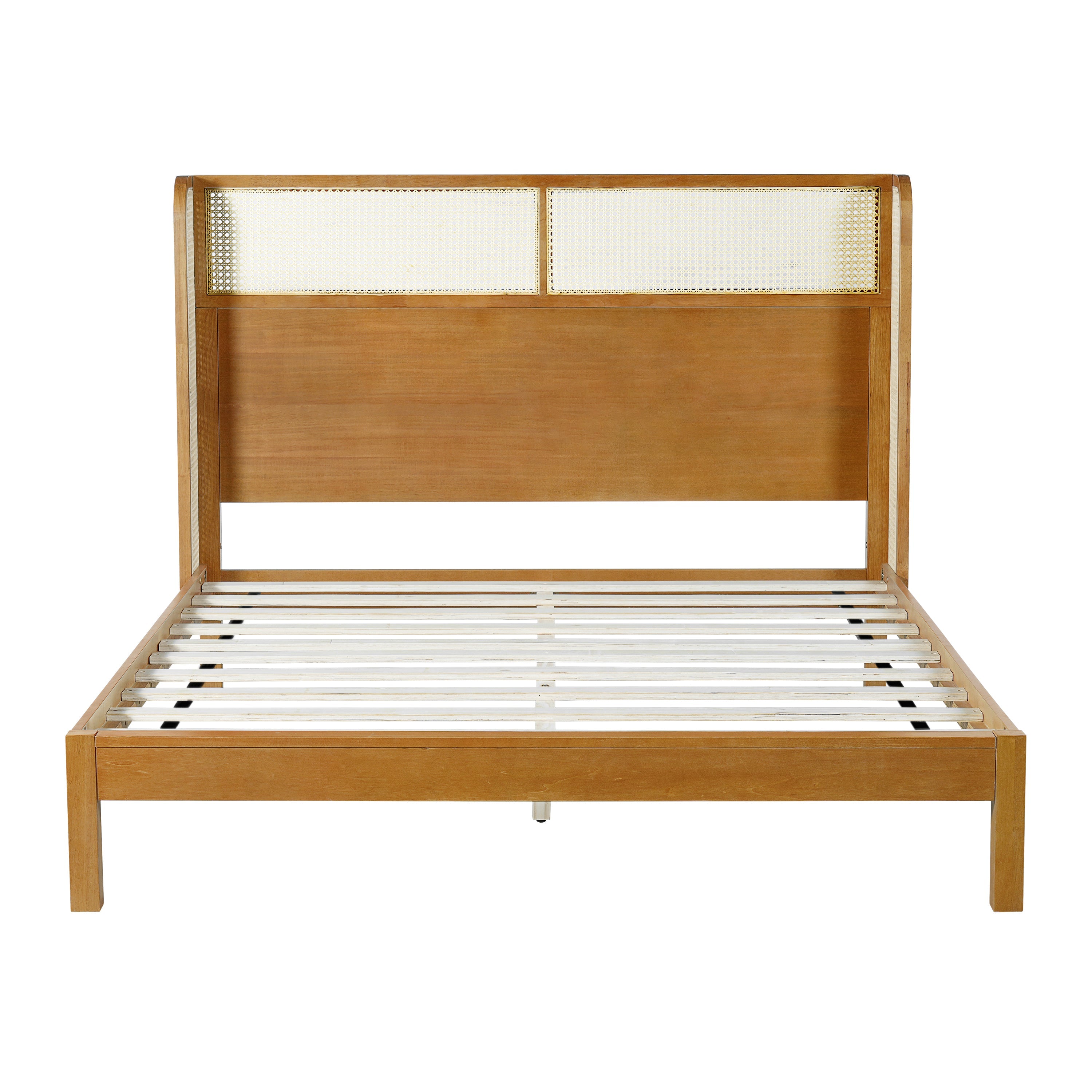 Mid Century Modern Bed With Natural Color Headboard