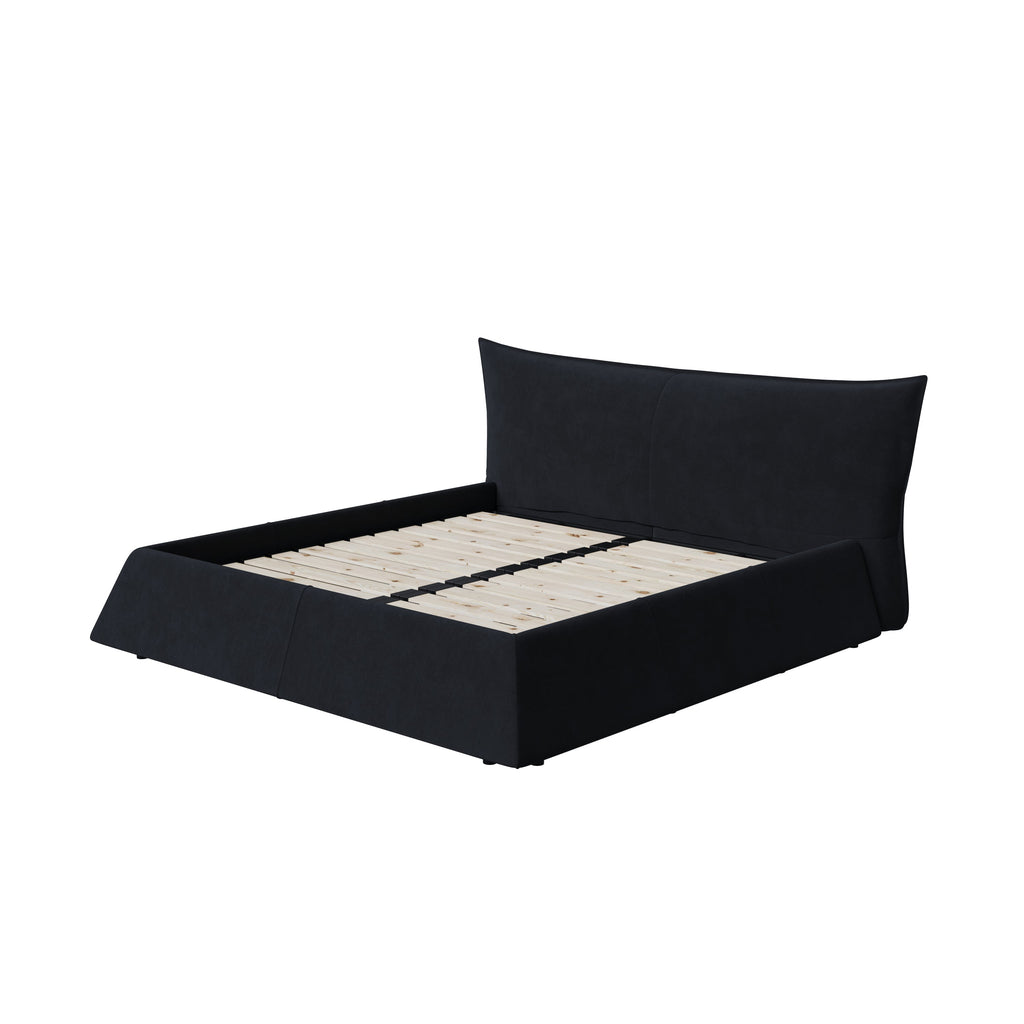 Queen Size Upholstered Platform Bed with Velvet Headboard