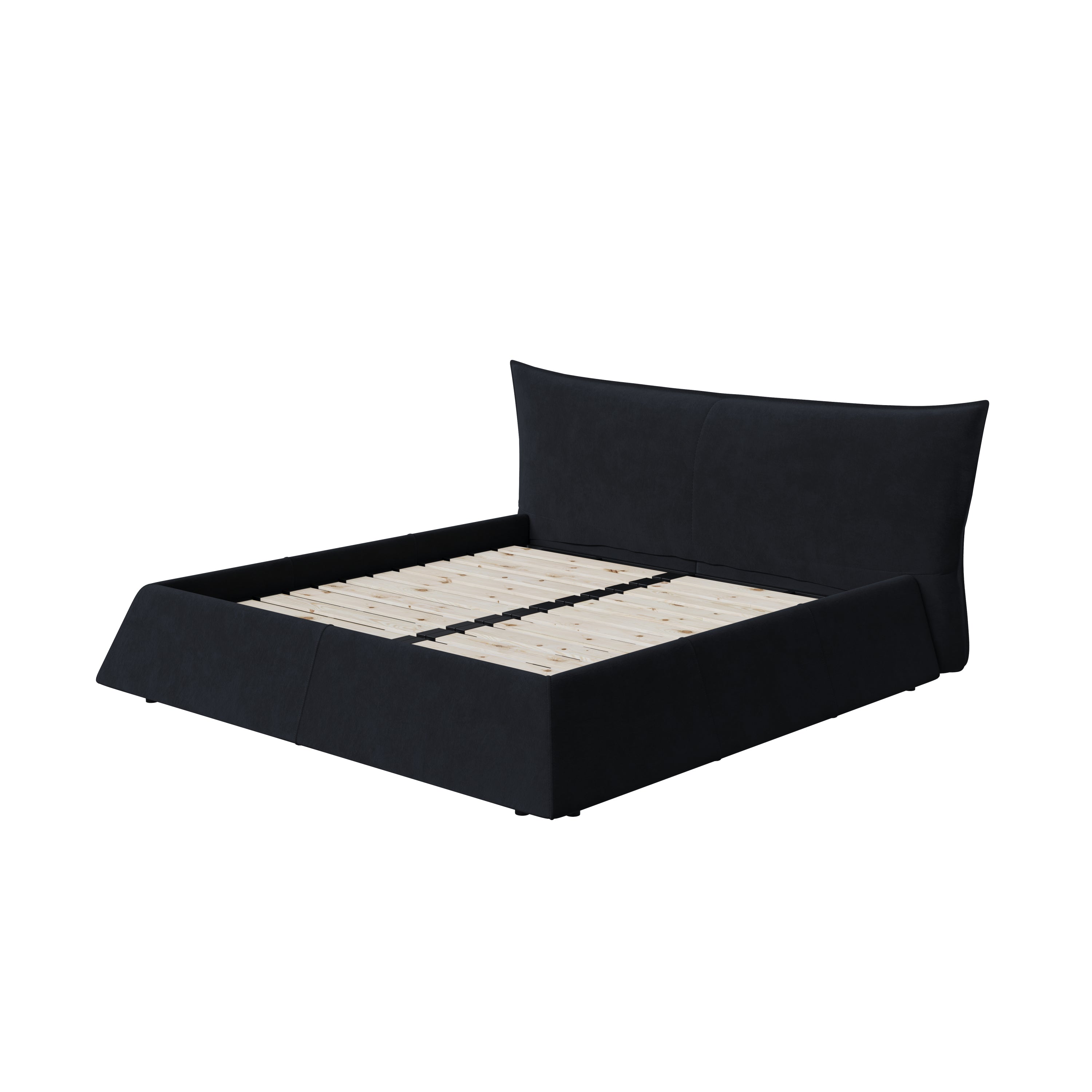 Queen Size Upholstered Platform Bed with Velvet Headboard