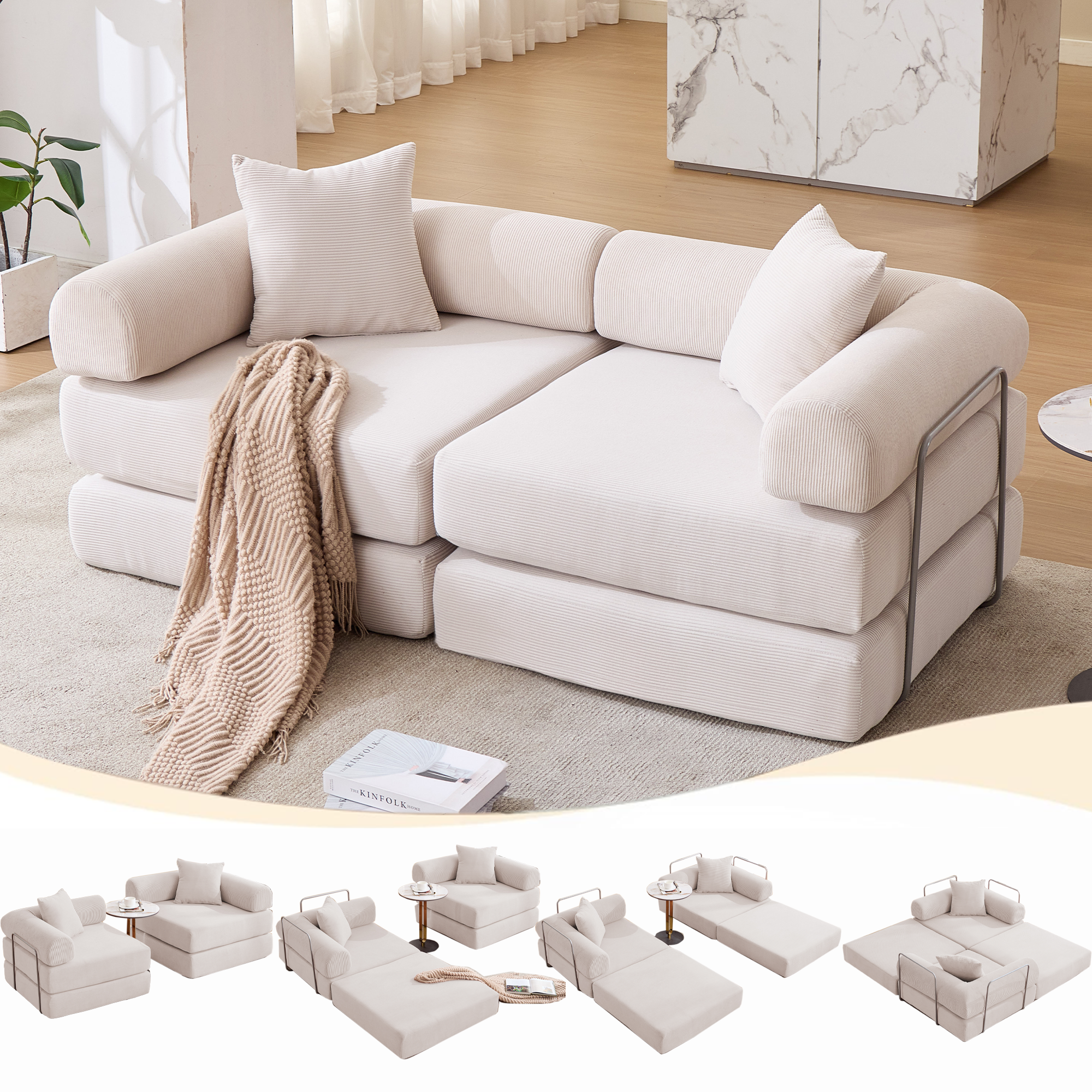 2 Seat Convertible Couch Folding Mattress Couch Sofa Bed