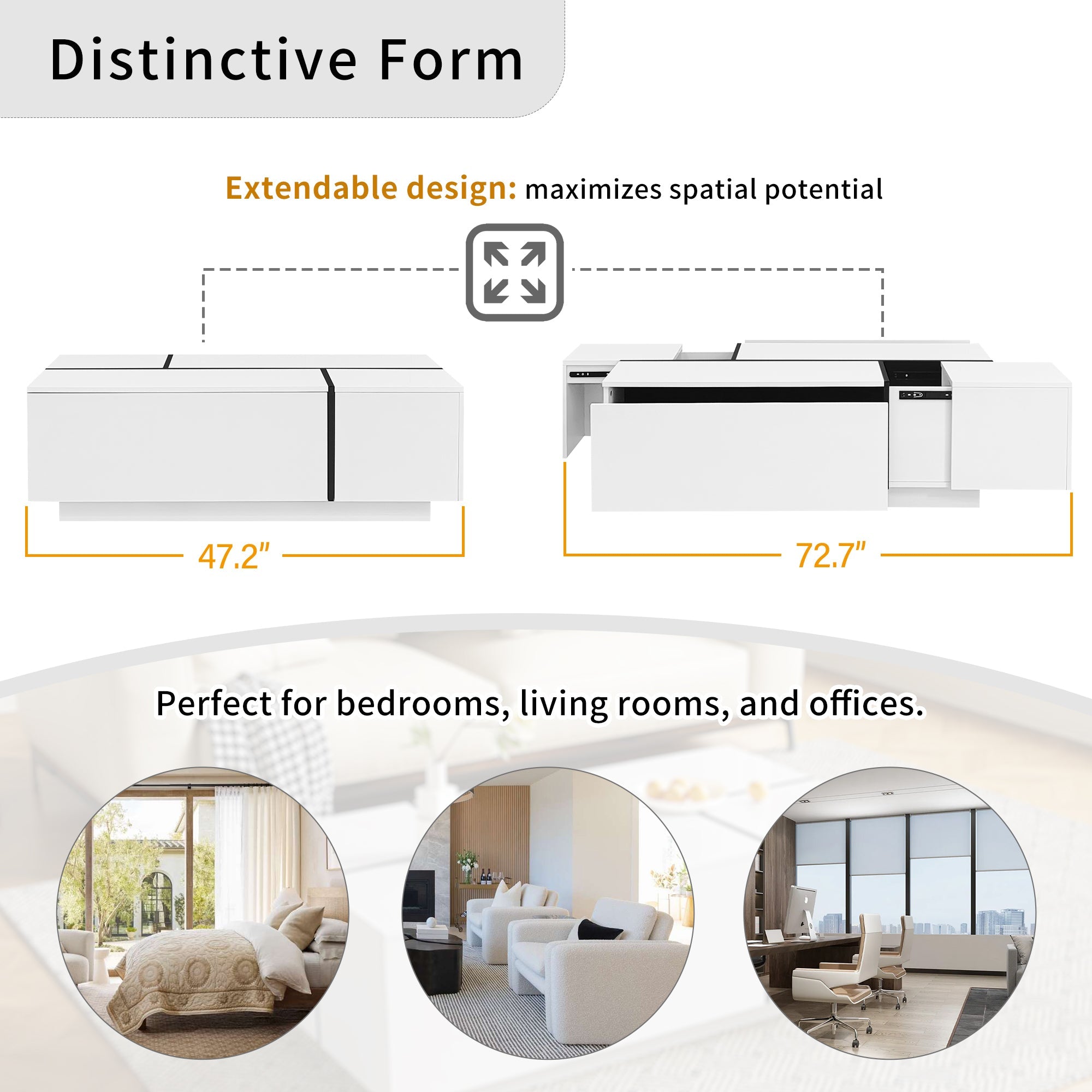 Multi-Functional Extendable Coffee Table with 2 Storage Space and Drawers