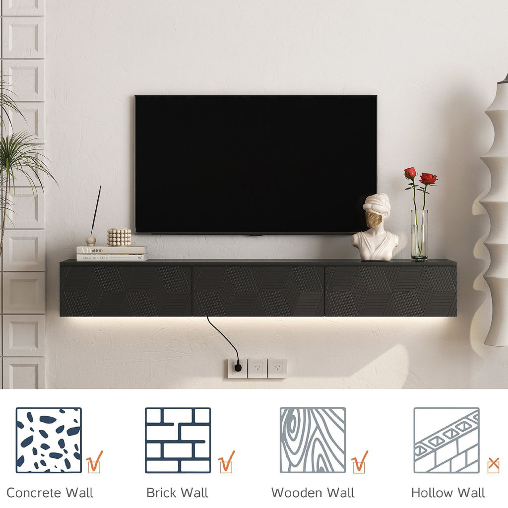 Floating TV Stand Wall Mounted with 16 Color LED