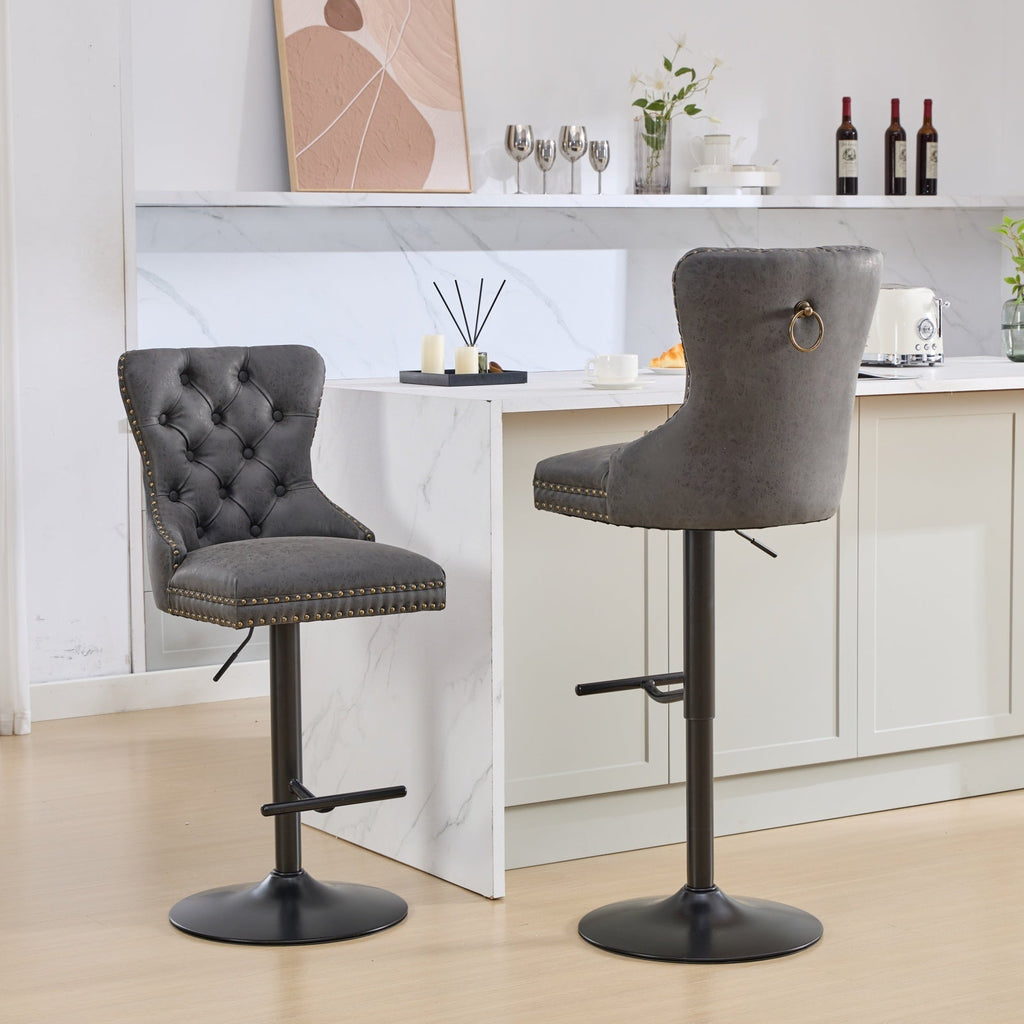 Aged and Retro PU Swivel Barstools Adjusatble Seat Height (Set of 2)