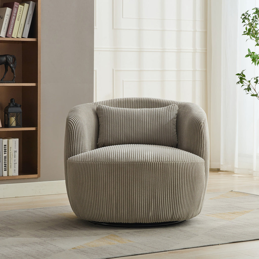 34.25' Wide Upholstered Corduroy Metal Base Swivel Soft Chair