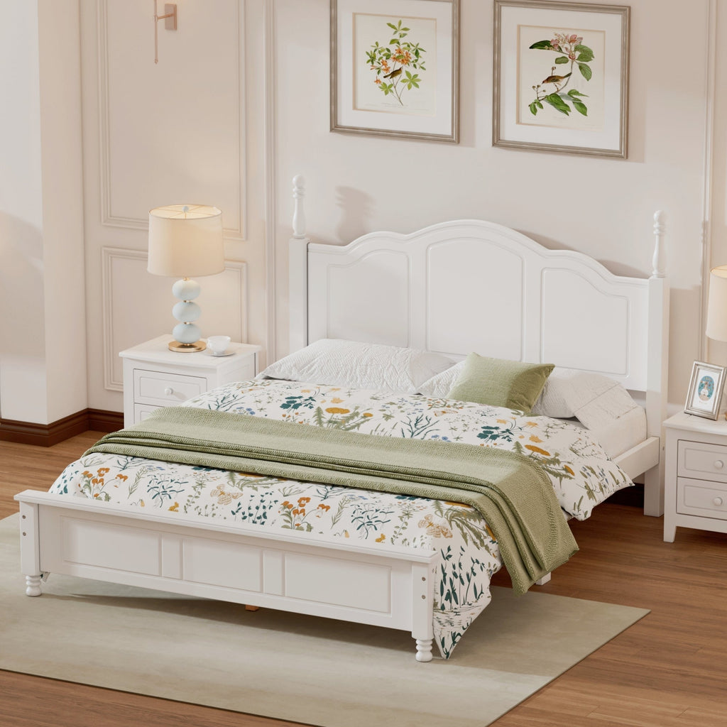 Queen Retro Style Size Wood Platform Bed Fram