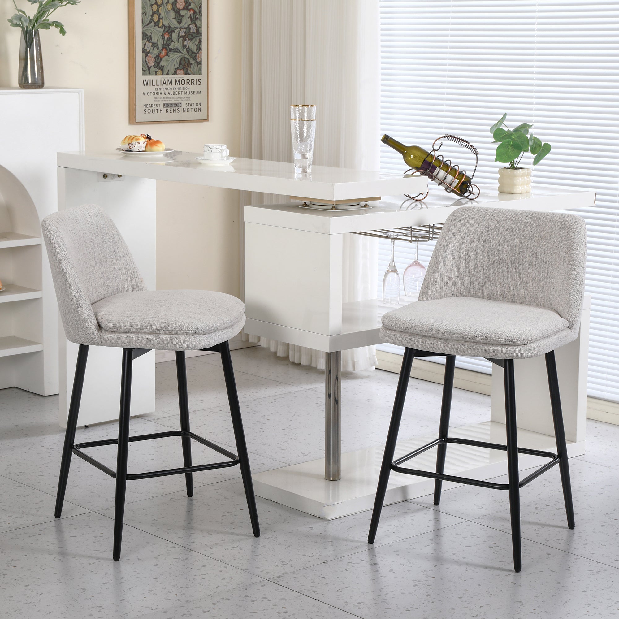 Linen/PU 360° Swivel Barstools (Set of 2)