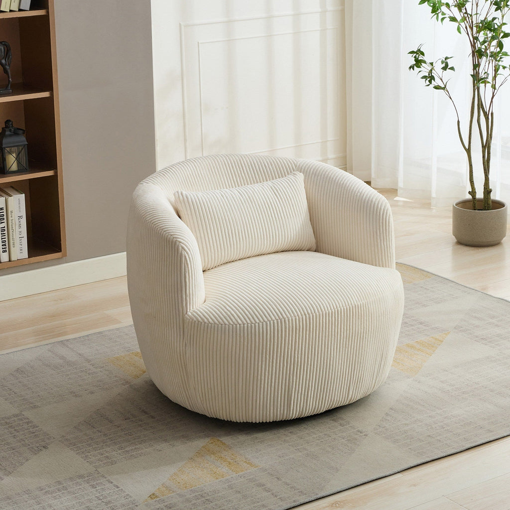 34.25' Wide Upholstered Corduroy Metal Base Swivel Soft Chair