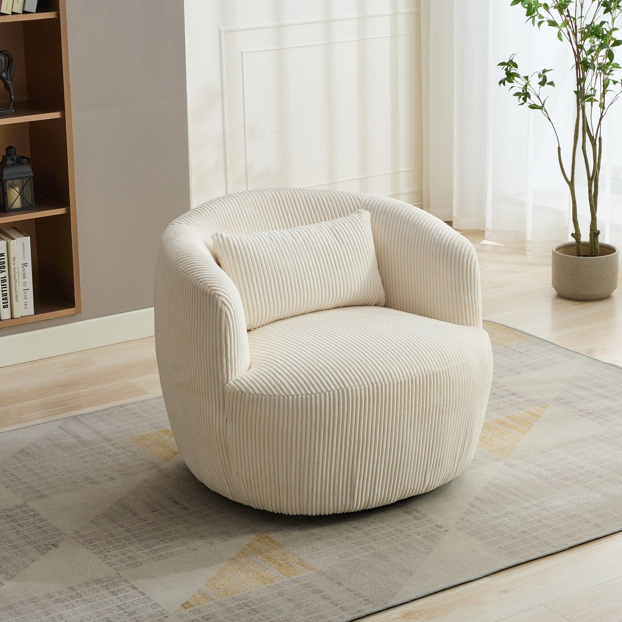 34.25' Wide Upholstered Corduroy Metal Base Swivel Soft Chair