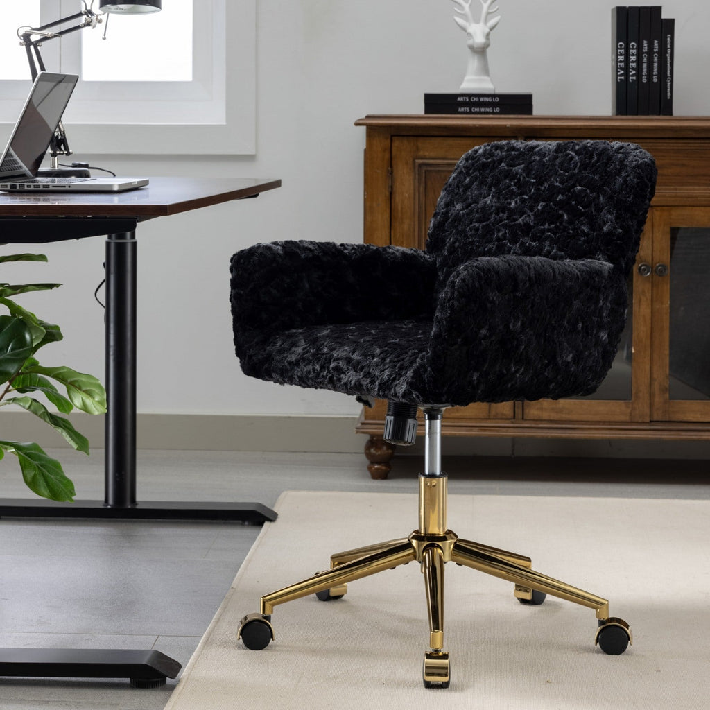 Artificial Rabbit Hair Home Office Chair with Golden Metal Base
