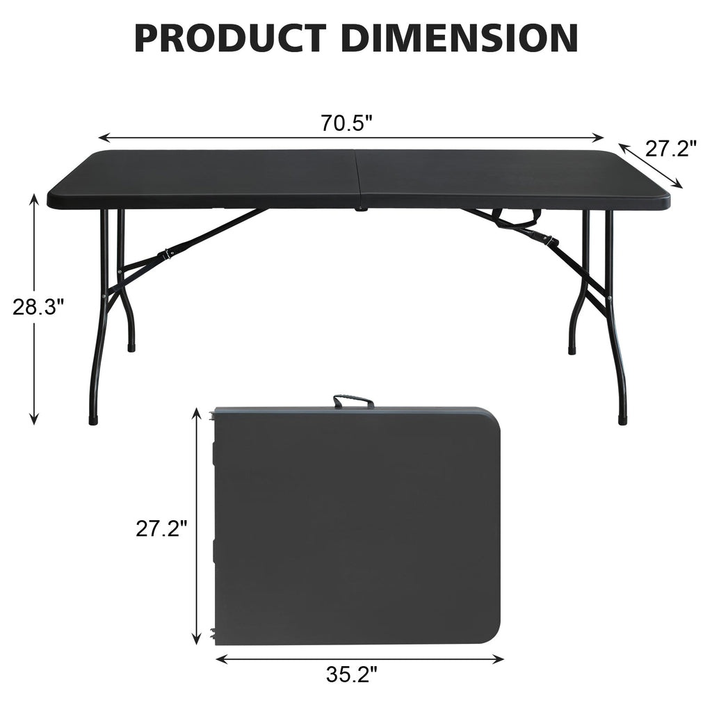 6ft Black Multi-functional Outdoor Folding Leisure Picnic Game Party Table