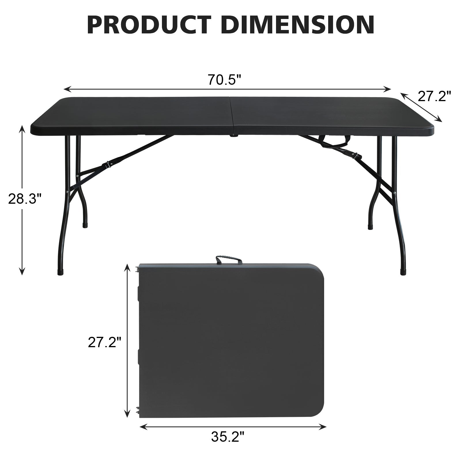 6ft Black Multi-functional Outdoor Folding Leisure Picnic Game Party Table