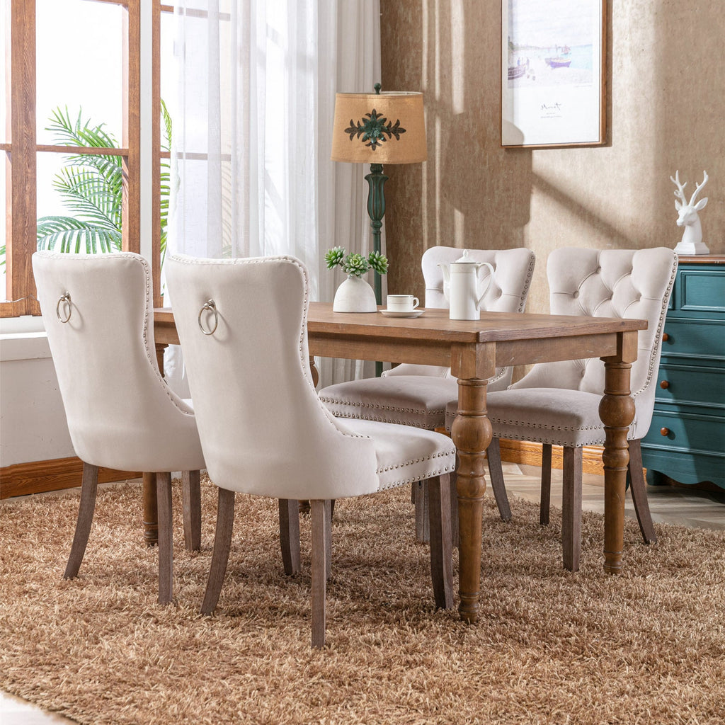 Modern High-end Tufted Solid Wood Velvet Dining Chair(Set of 2)