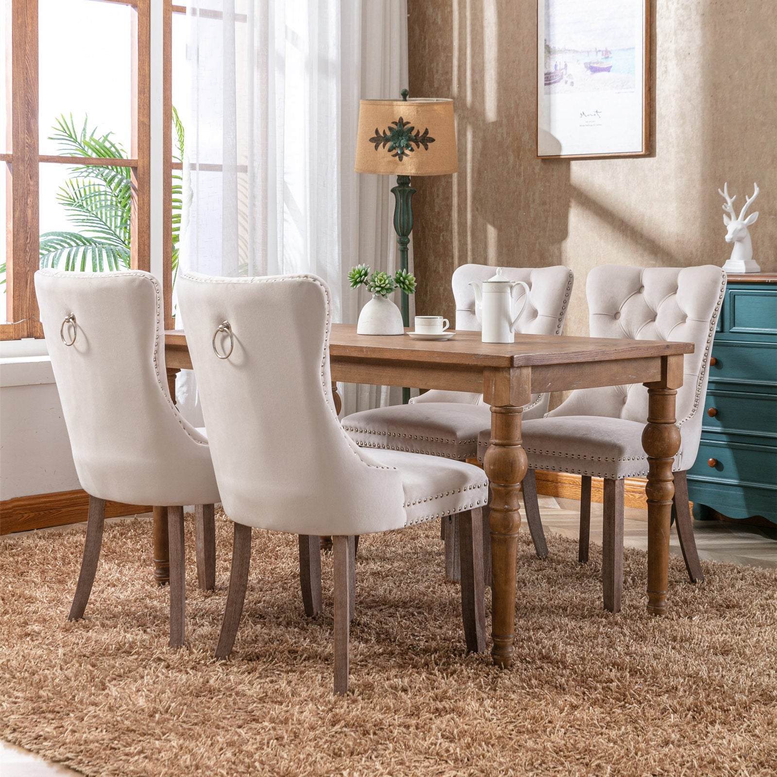 Modern High-end Tufted Solid Wood Velvet Dining Chair(Set of 2)