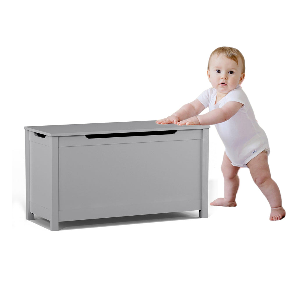 Kids Wooden Toy Box Storage with Safety Hinged Lid for Ages 2+