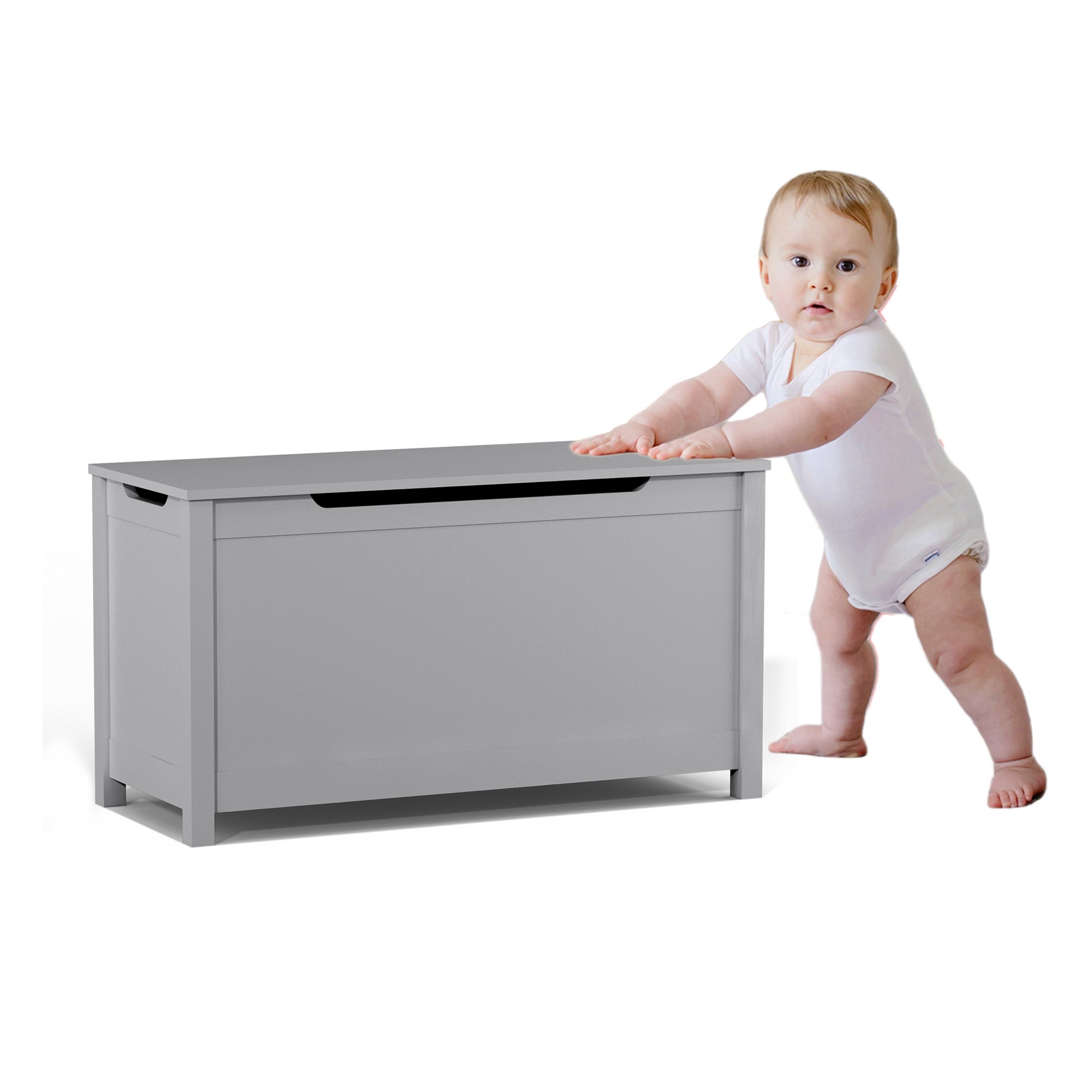 Kids Wooden Toy Box Storage with Safety Hinged Lid for Ages 2+