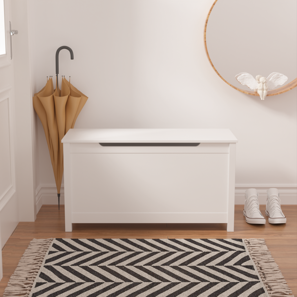 Kids Wooden Toy Box Storage with Safety Hinged Lid for Ages 2+