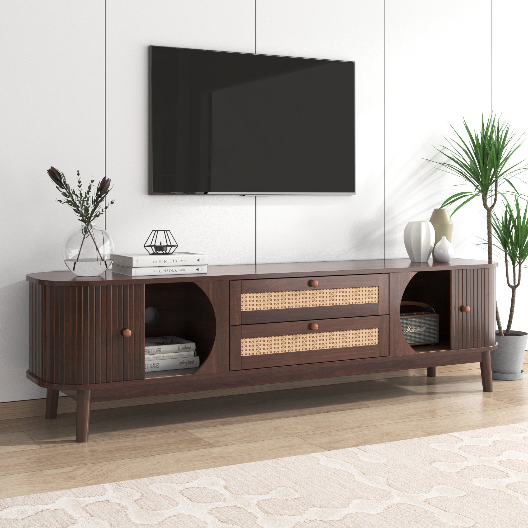 Modern Farmhouse Rattan TV Stand  Up to 75''