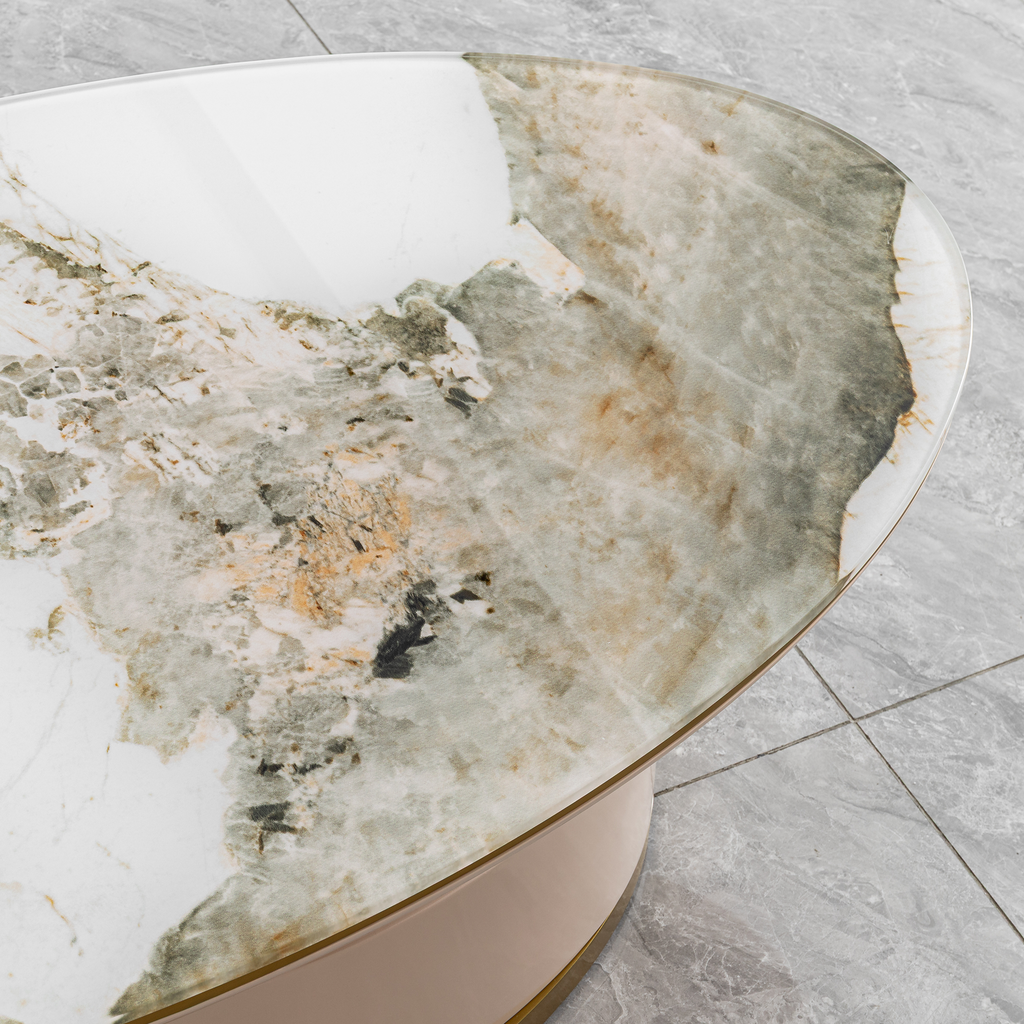 51.18' Luxury Oval Coffee Table with Print Glass Top