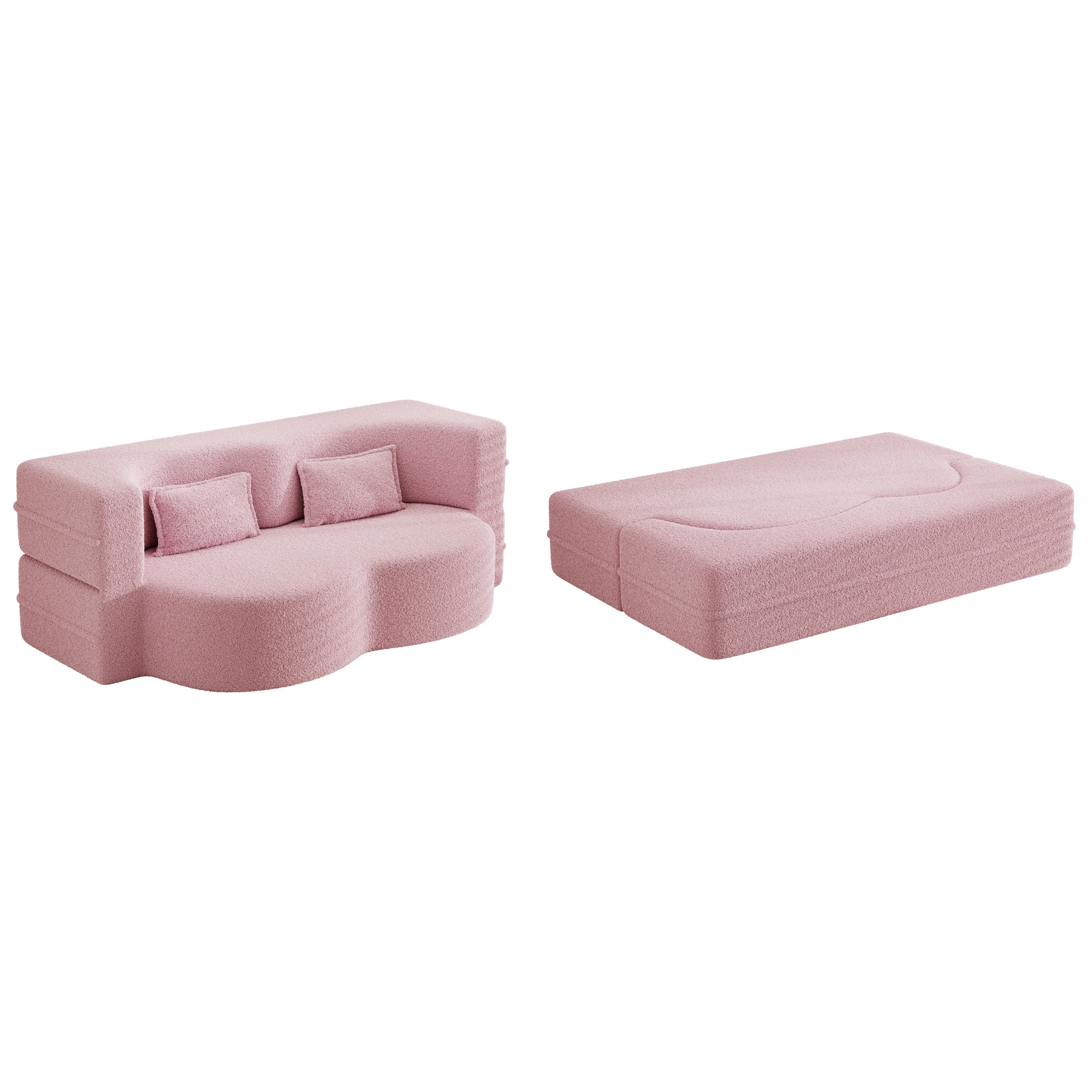 Modern Convertible Teddy Fabric Sofa with 2 Pillows