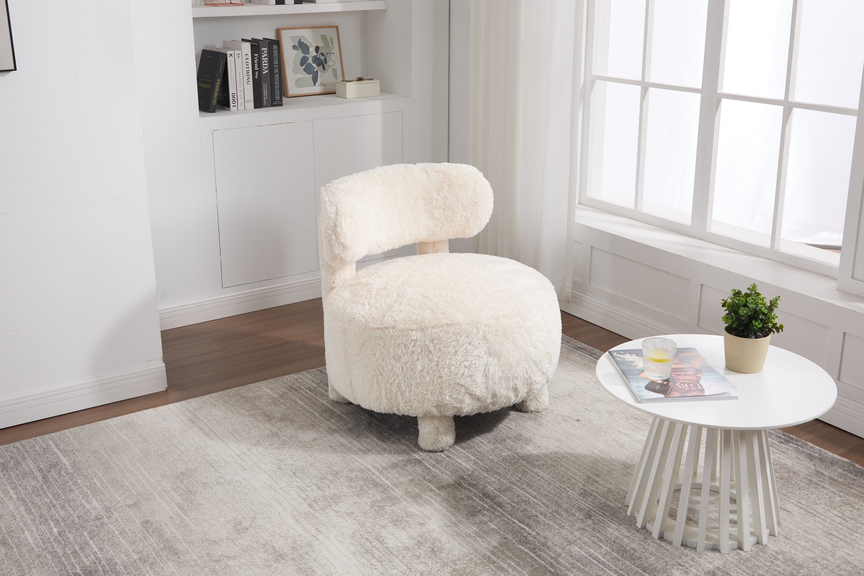 Fur/Teddy Fabric Armless Accent Chair with Curved Backrest