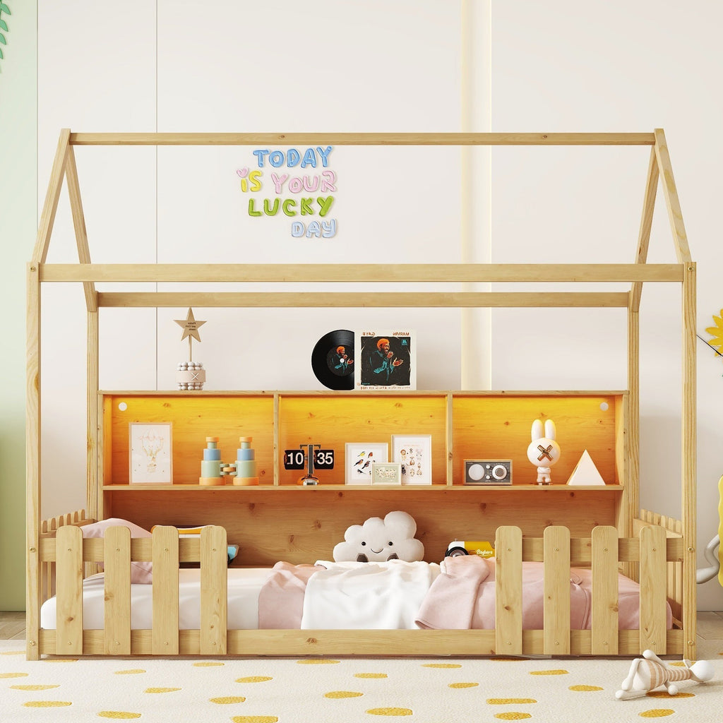 Twin Size House Bed with LED Light