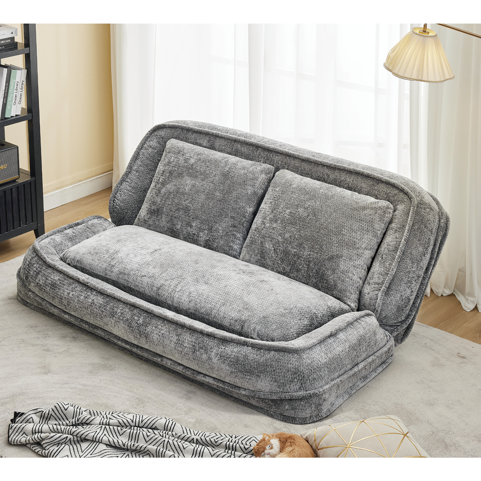 2-in-1 Extra Large Chenille Floor Couch Loveseat for Humans & Dogs