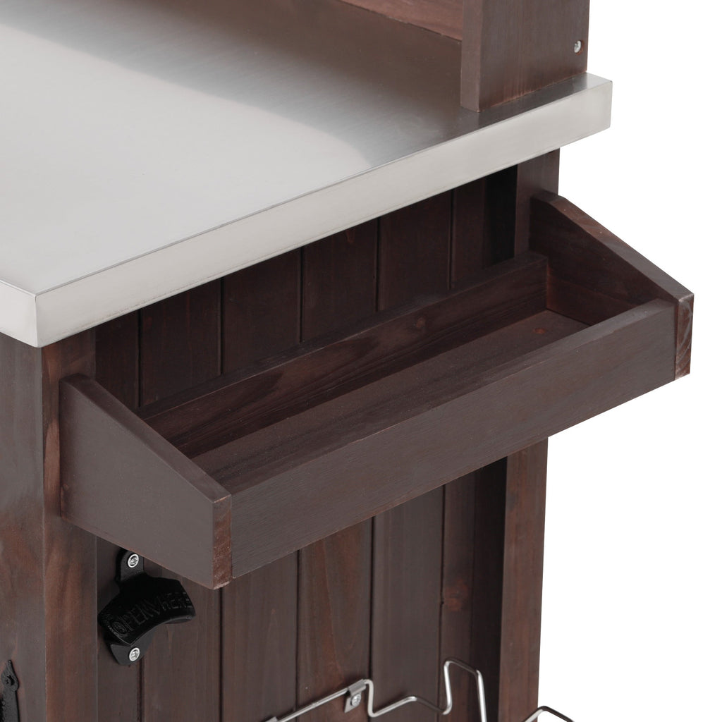 54.1" Outdoor Kitchen Island with High Shelf, Stainless Steel Top & Storage Cabinet
