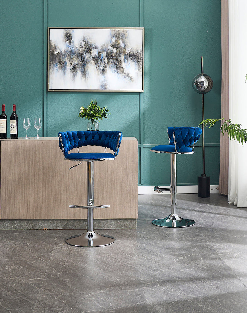 2PCS Metal Bar Stools with Chrome Footrest and Base