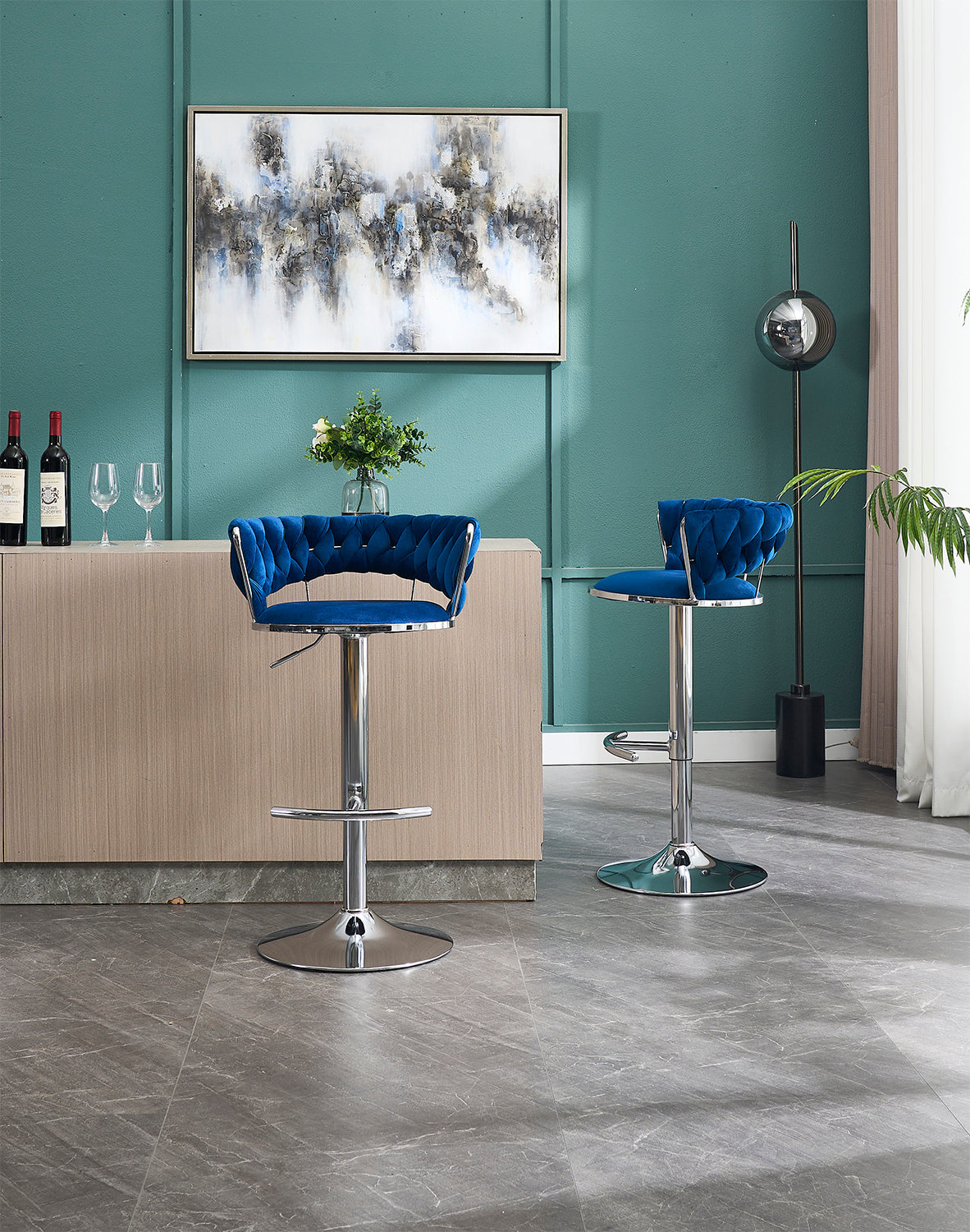 2PCS Metal Bar Stools with Chrome Footrest and Base