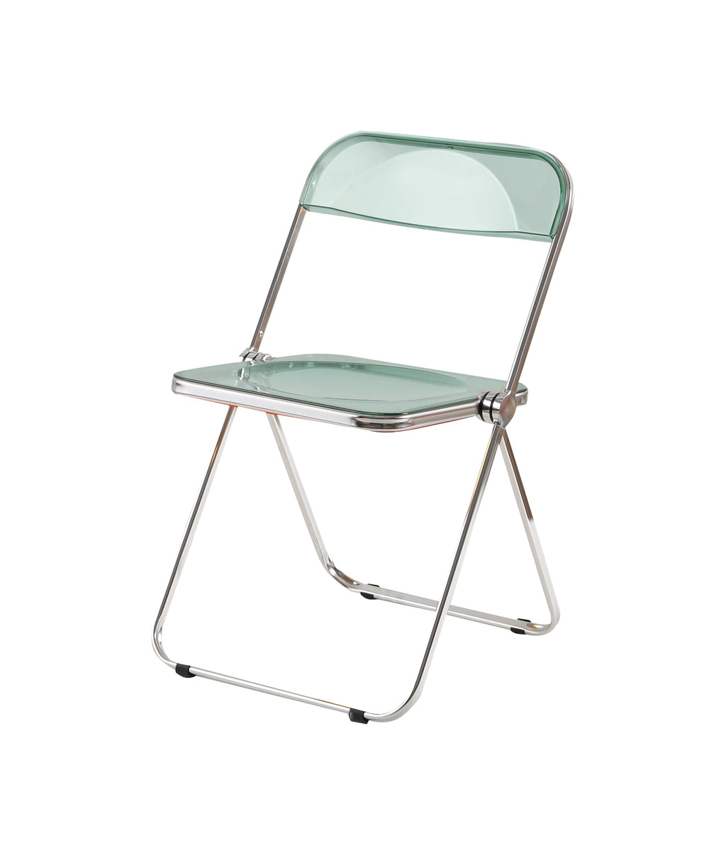 Folding Blue-Green  Ghost Chair Transparent Acrylic Stackable Chrome Frame