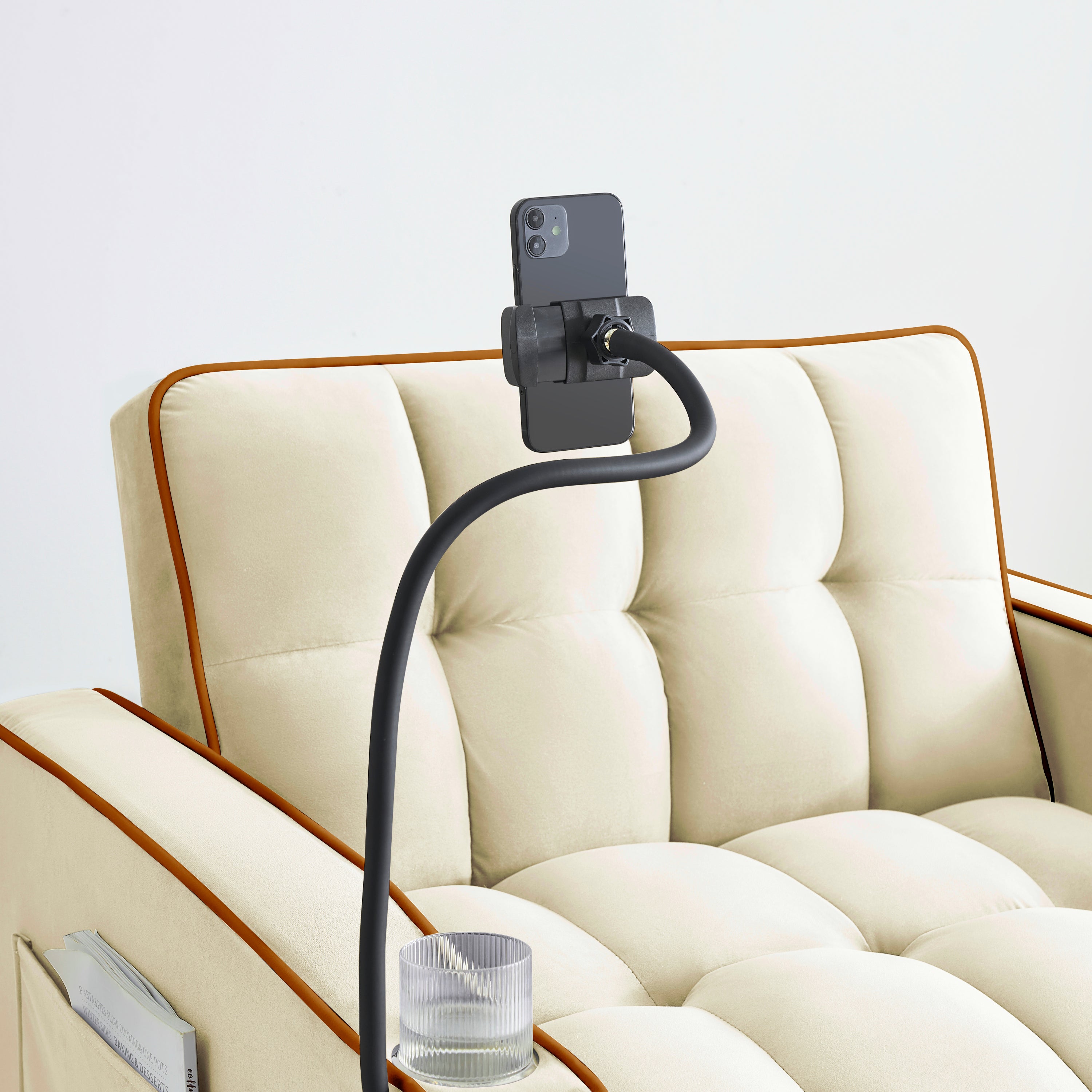 Velvet Foldable Sofa Bed Adjustable Back with USB, Ashtray & Phone Stand