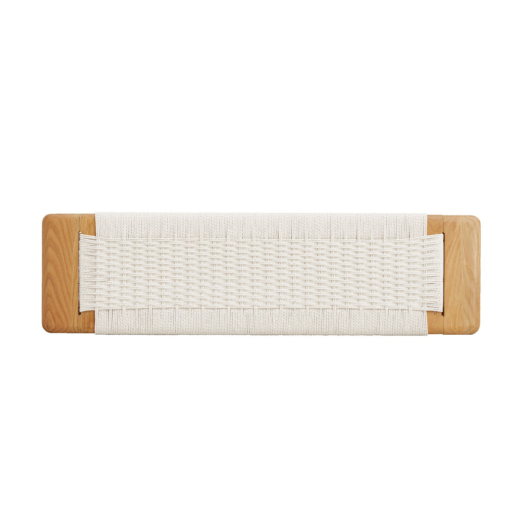Woven Design Oak  Dining Bench with Handwoven Cane Seat