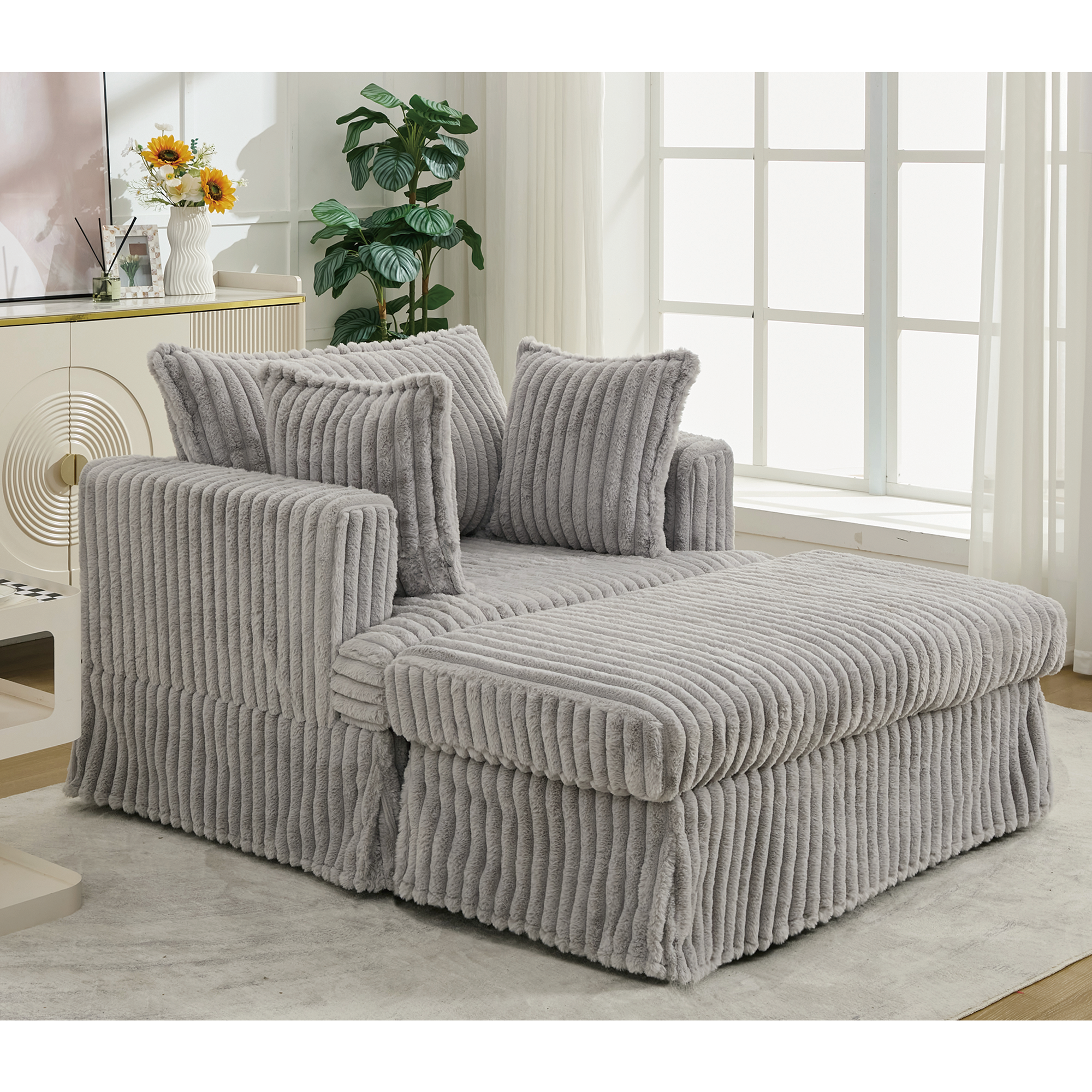 47.7'' Oversized Corduroy Chaise Longue with Ottoman