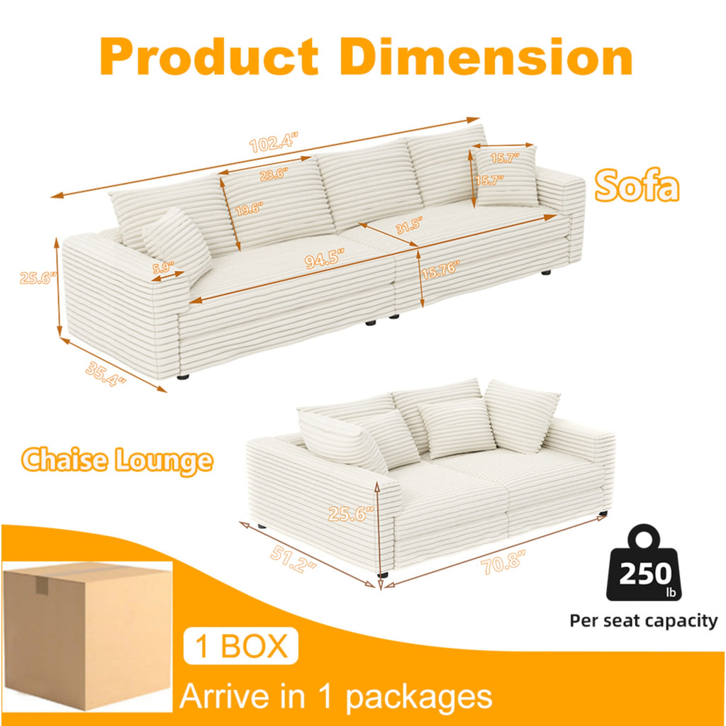 82.7' Modern Comfy Cloud Couch Sofa with Soft Pillows + Ottomans Option