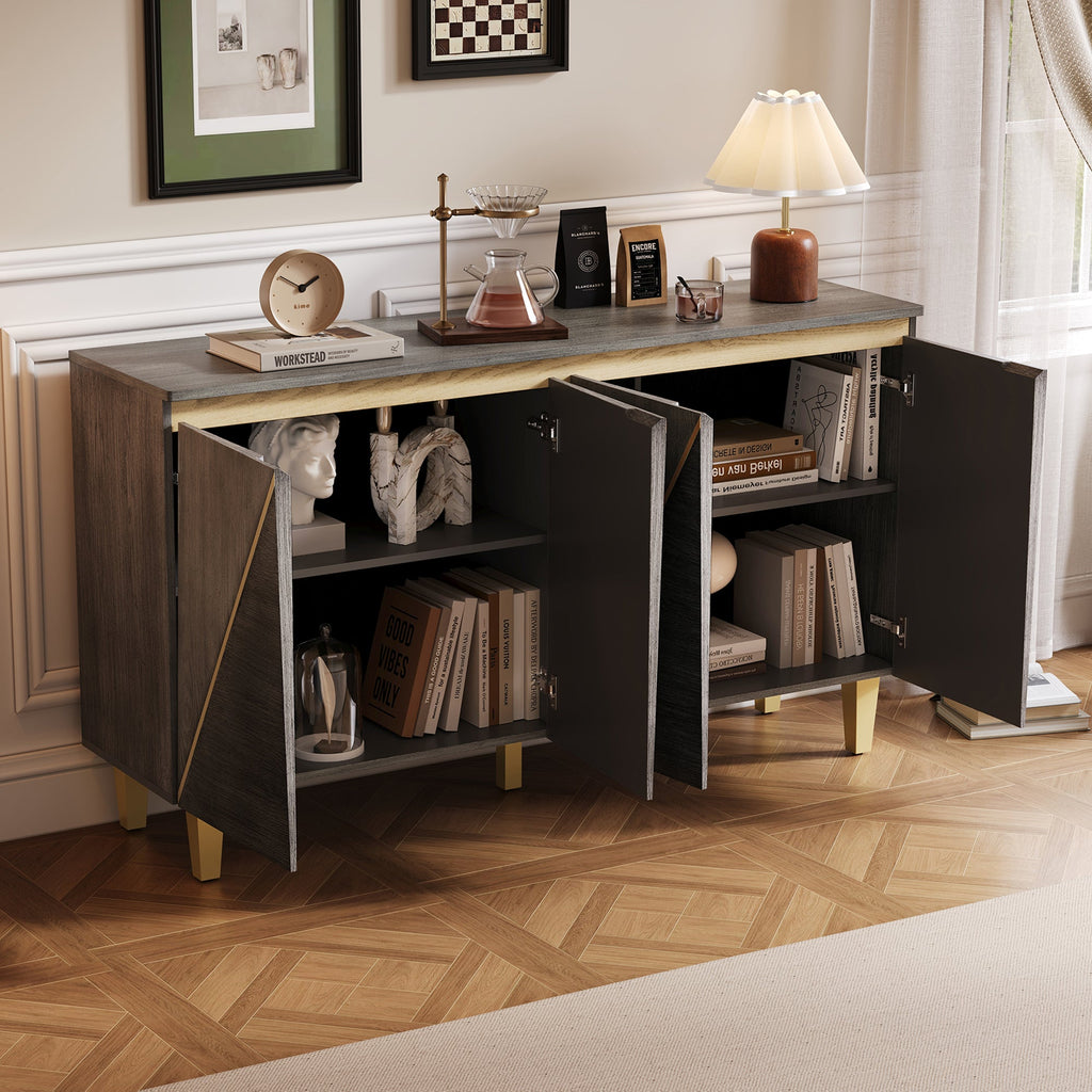 60' Retro Sideboard Cabinet with Adjustable Shelves