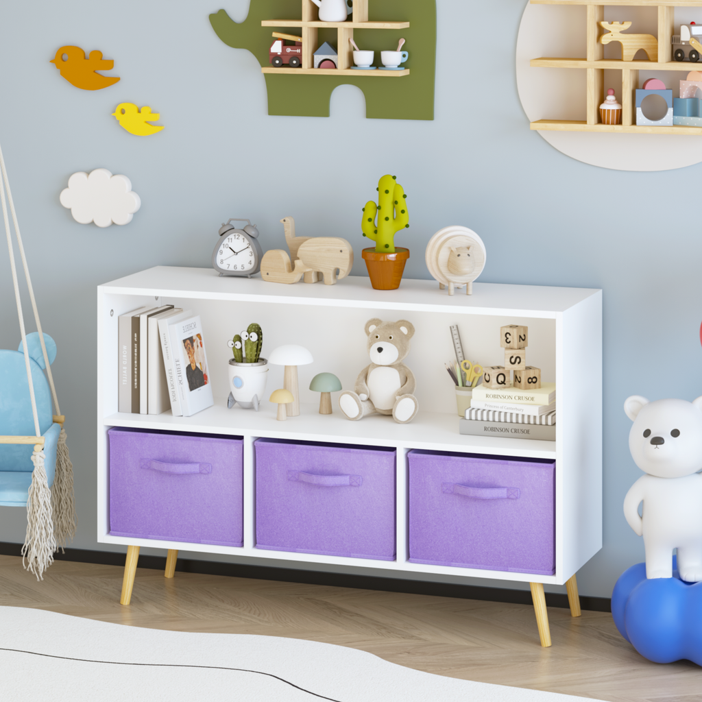 Children's Book Display Kids Bookcase with 3 Fabric Bins