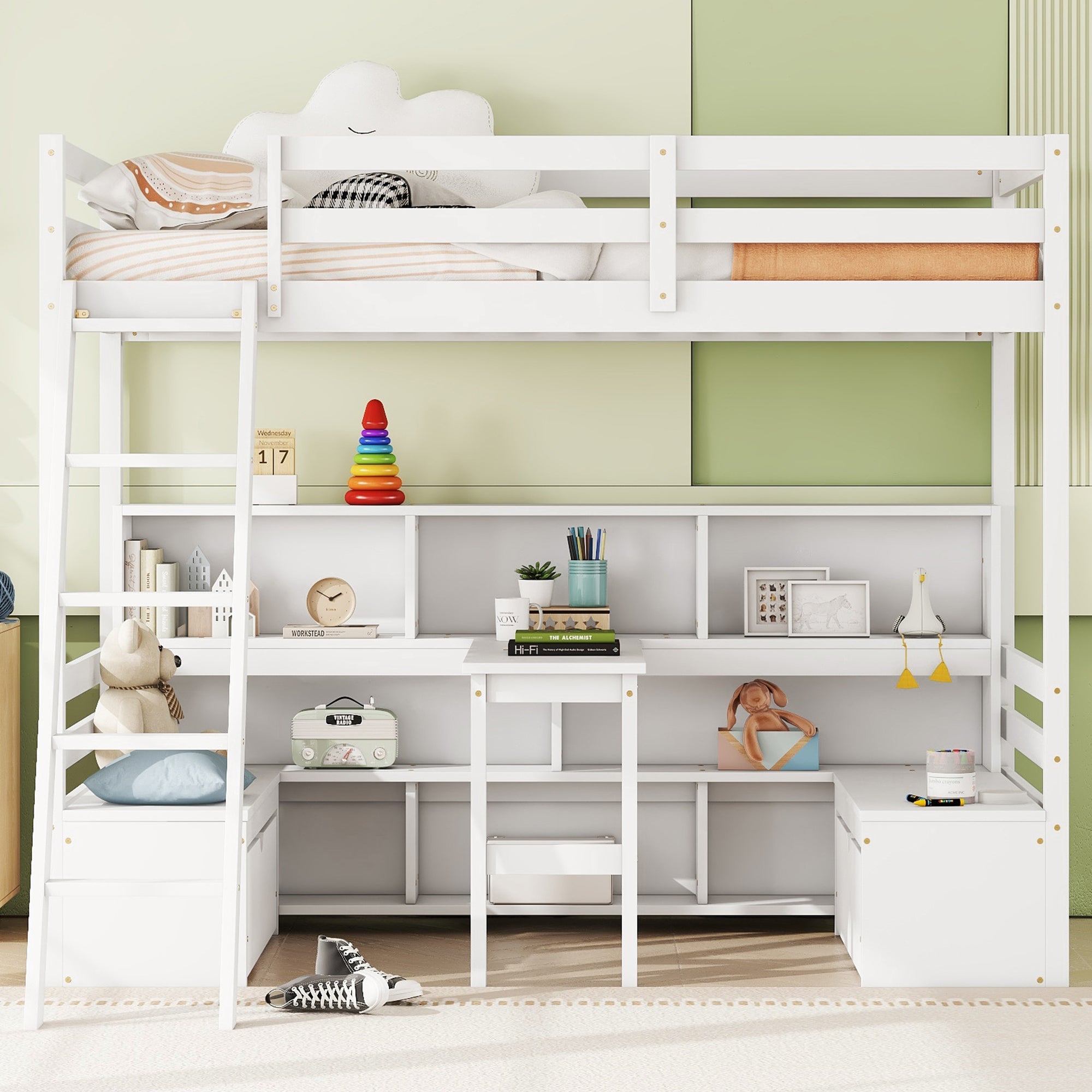 Twin Loft Bed with Storage Shelves