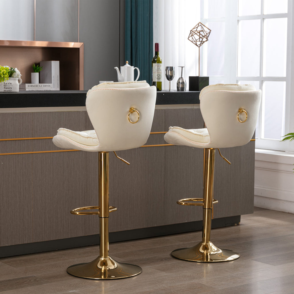 Velvet Bar Stools Set of 2 - Gold Base Adjustable Swivel Counter