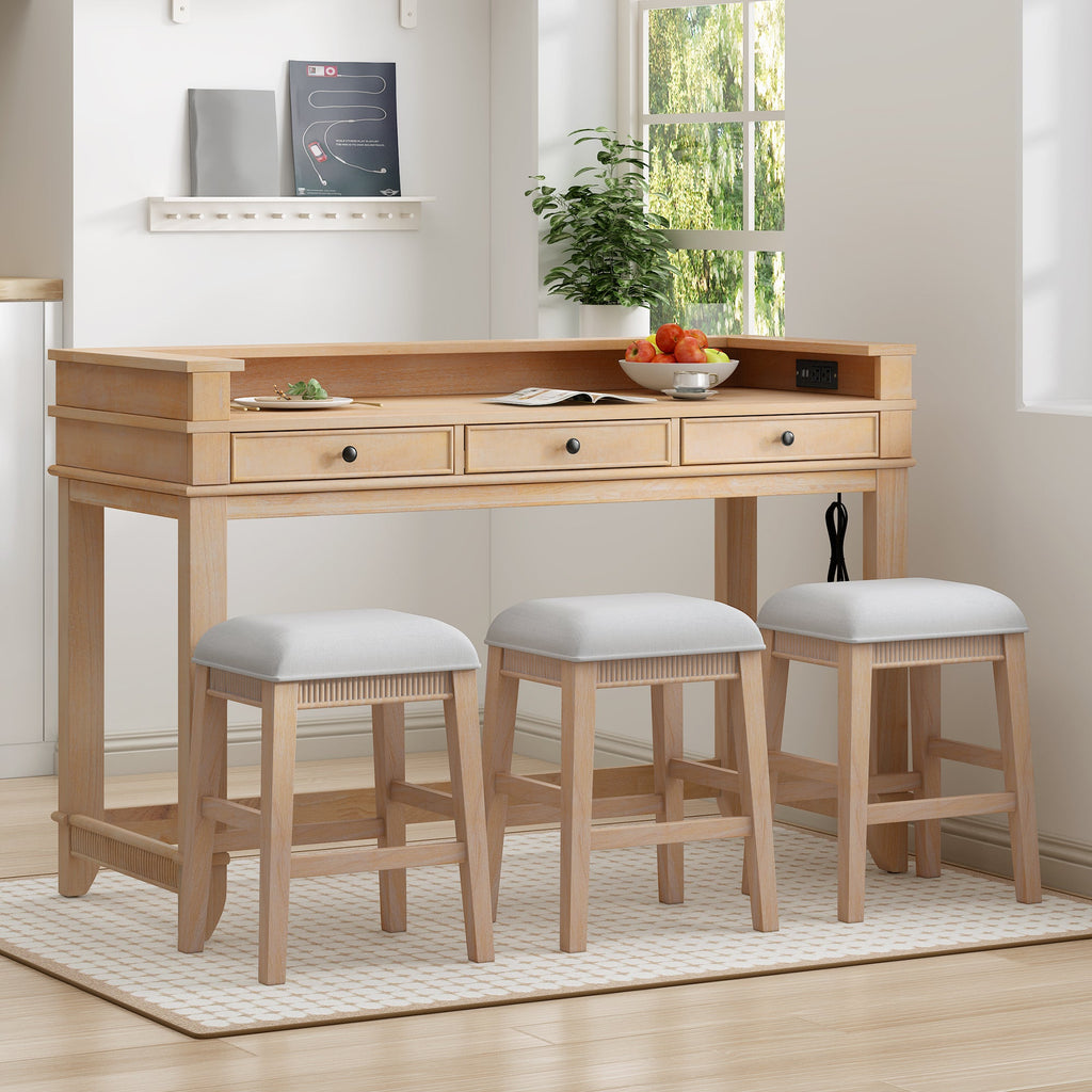 Retro Kitchen Table and Chairs Set with 3 Storage Drawers