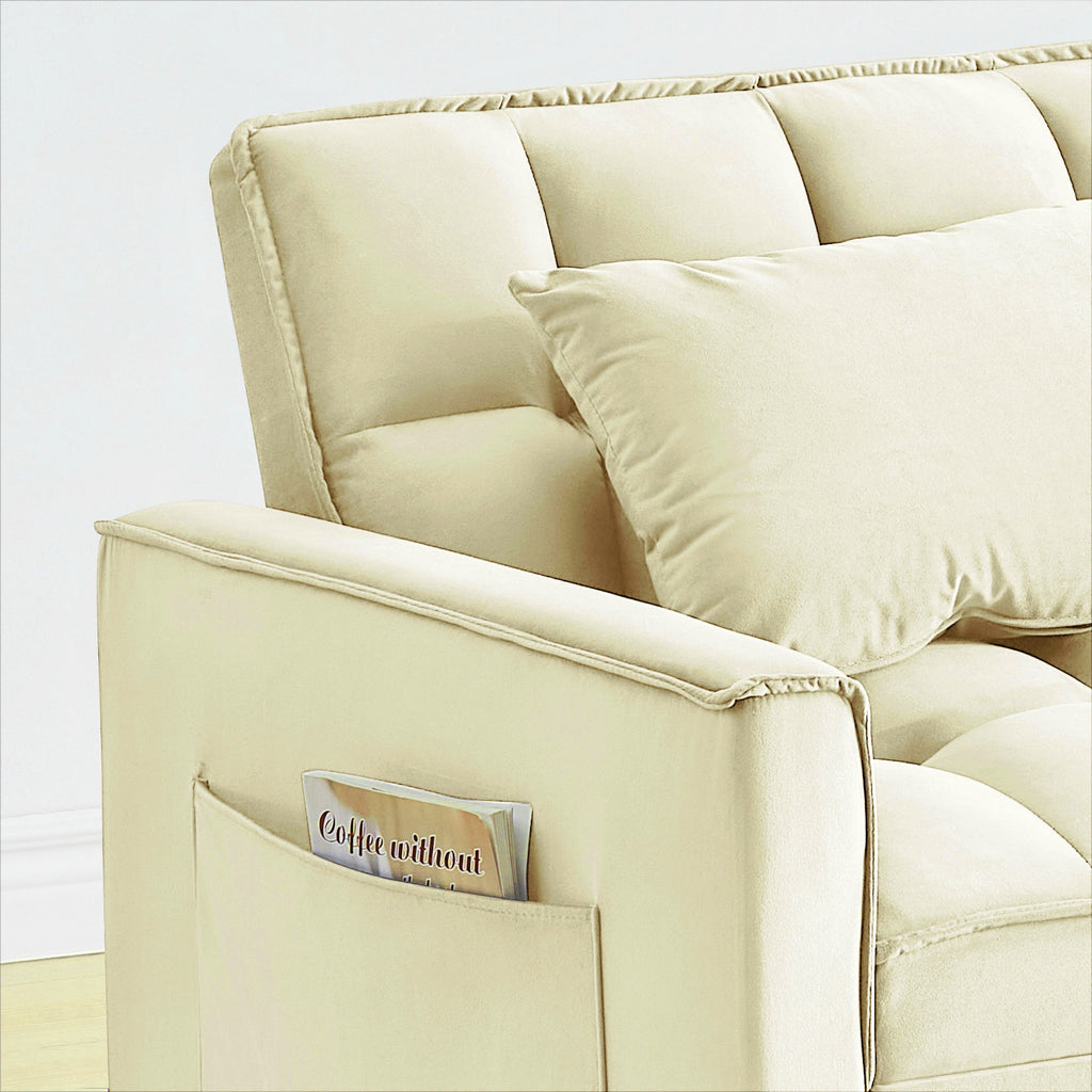 Velvet Foldable Sofa Bed Adjustable Back with USB, Ashtray & Phone Stand