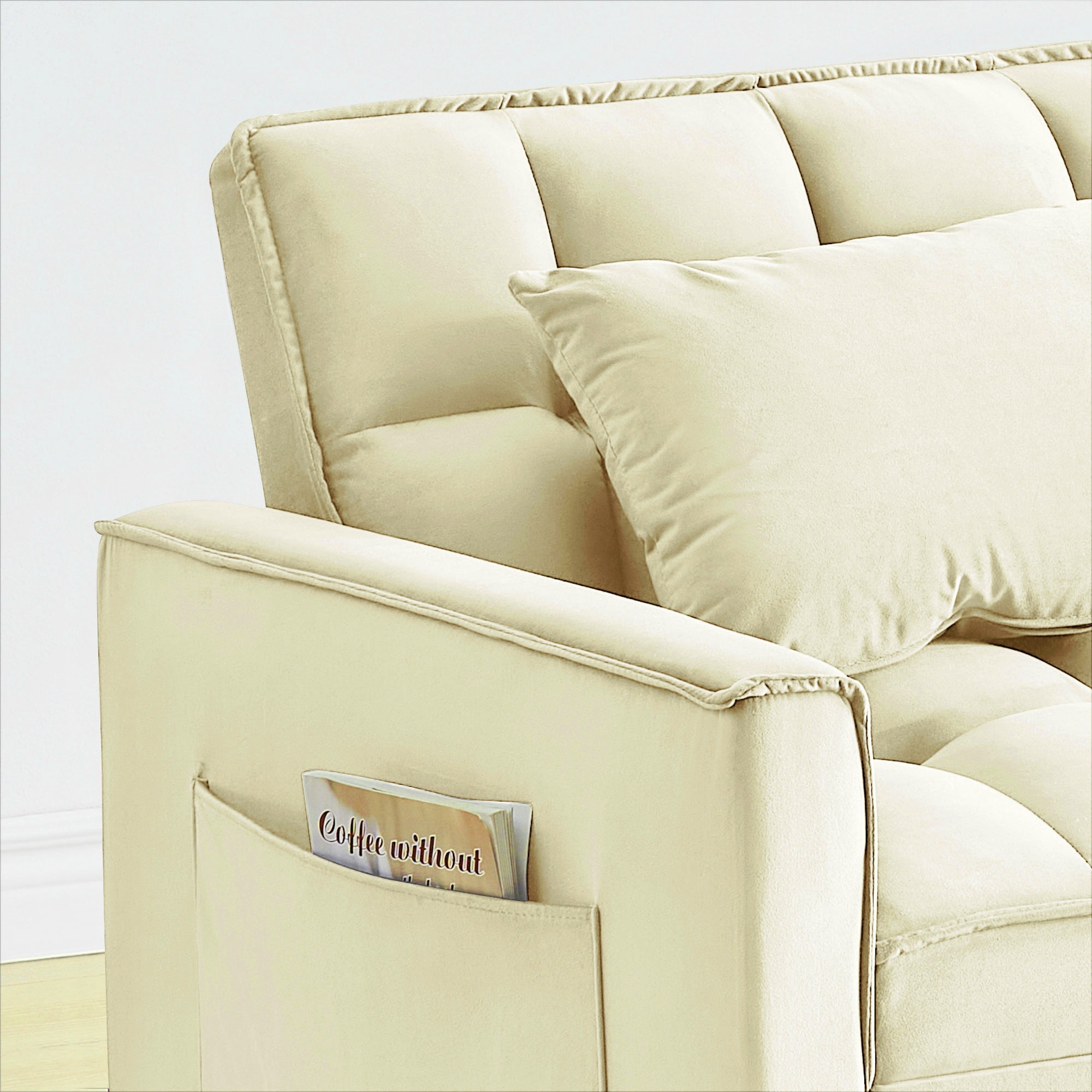 Velvet Foldable Sofa Bed Adjustable Back with USB, Ashtray & Phone Stand