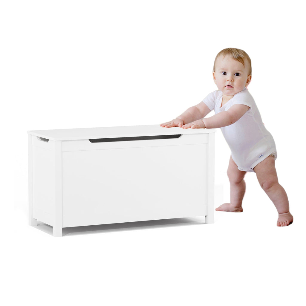 Kids Wooden Toy Box Storage with Safety Hinged Lid for Ages 2+