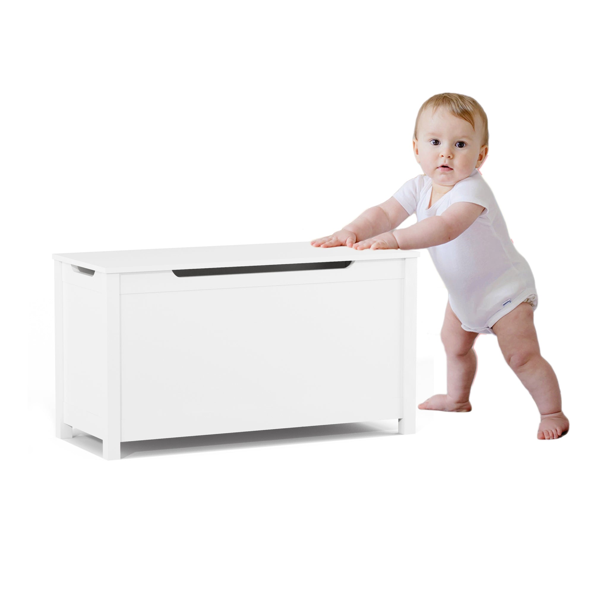 Kids Wooden Toy Box Storage with Safety Hinged Lid for Ages 2+