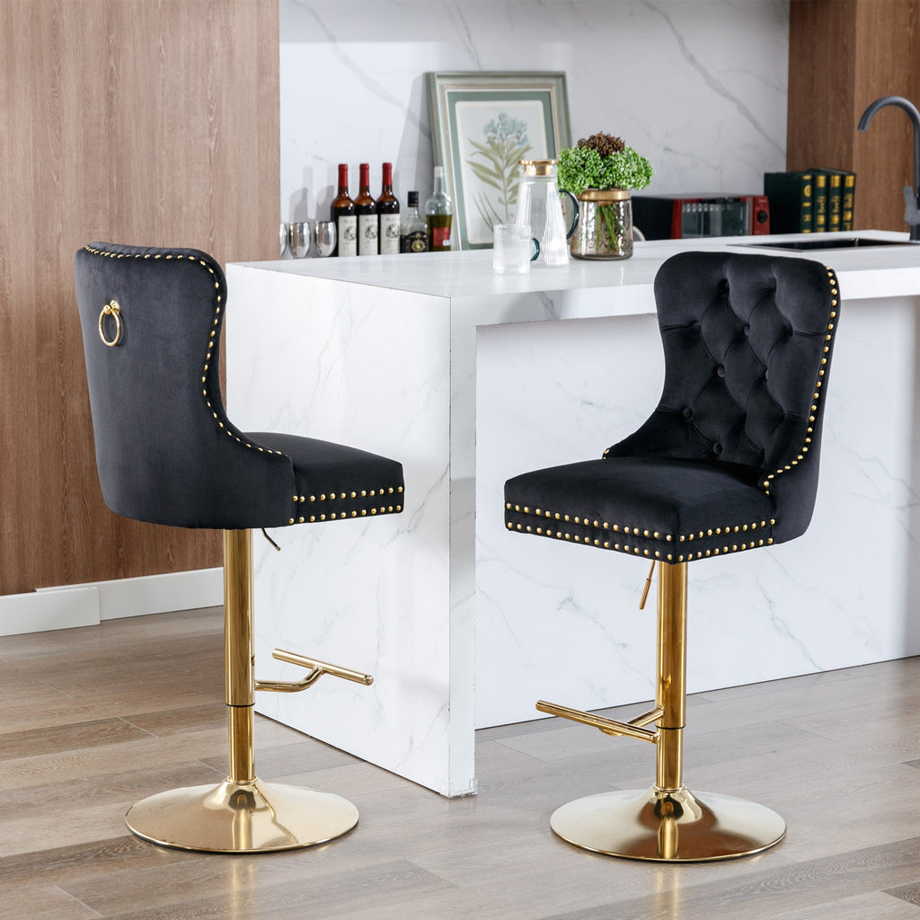 Modern Upholstered Swivel Velvet Barstools (Set of 2)