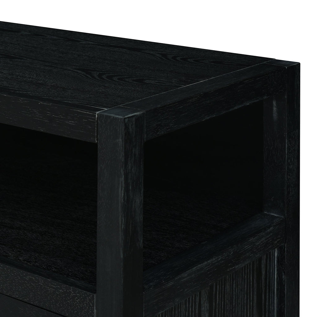 Bohemian Style Rattan Storage Cabinet with 3-position Adjustable Shelves