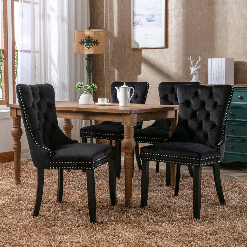 Modern High-end Tufted Solid Wood Velvet Dining Chair(Set of 2)