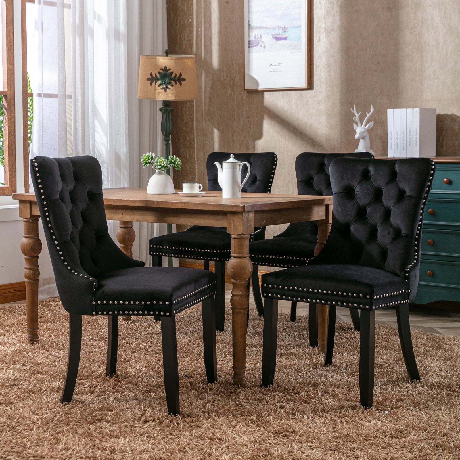 Modern High-end Tufted Solid Wood Velvet Dining Chair(Set of 2)